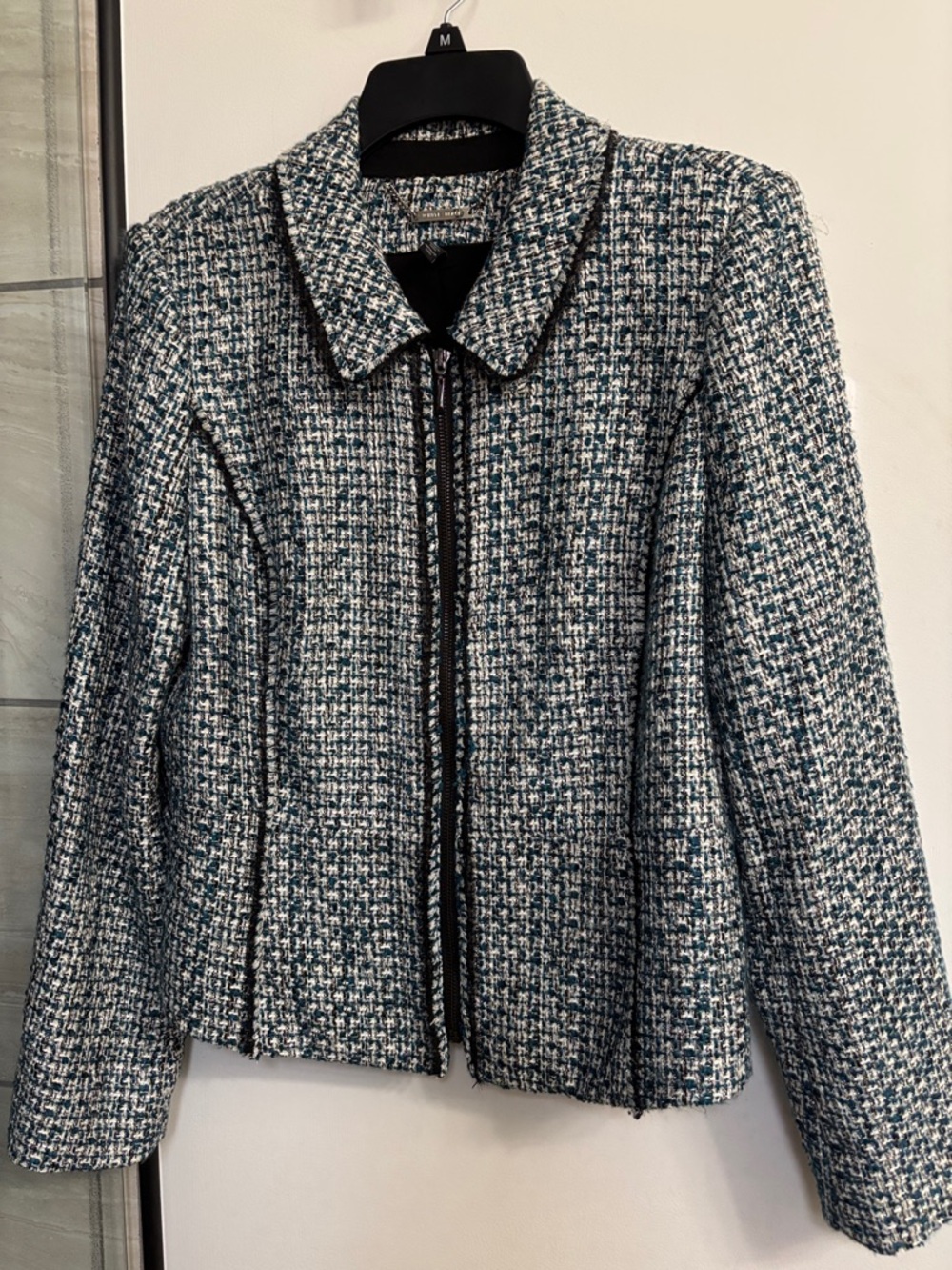 White House Black Market Blue and White Tweed Blazer